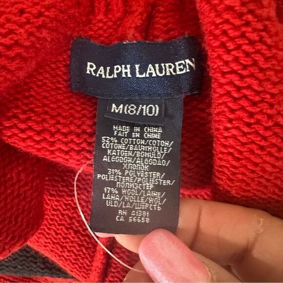 Ralph Lauren Kids Red Blue long Cut Asymmetrical Knit Sleeves Sweater Vest 8-10 - Picture 7 of 11